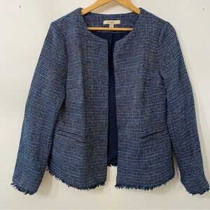 Lark & Ro Blue Multi Tweed Fringe Blazer Jacket | 10